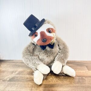 Fancy Friend Sloth Plush.  Vintage And Rare Top Hat, Monocle, And Bow Tie